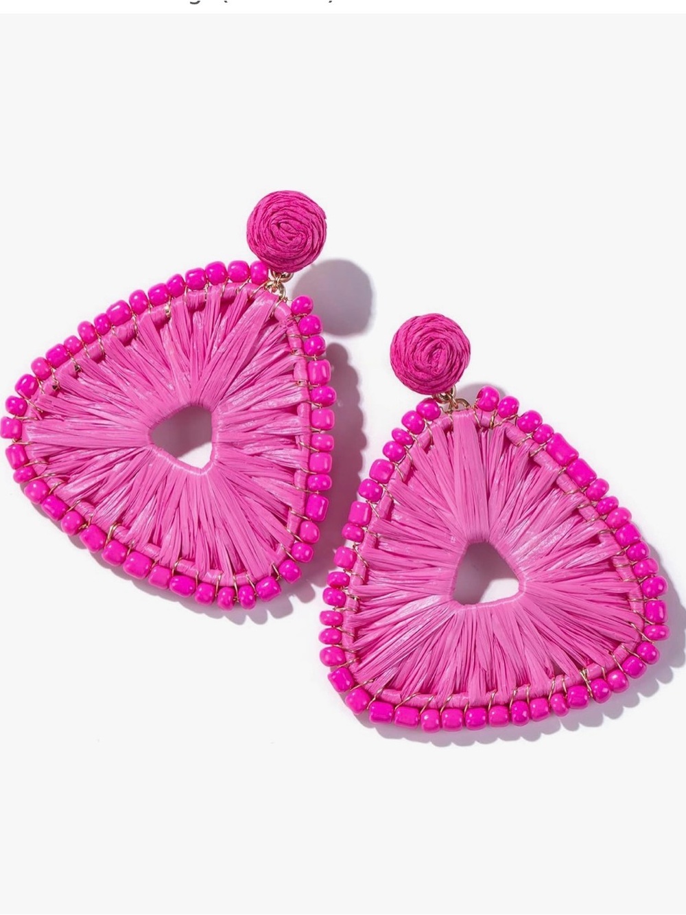 Hot Pink Raffia & Beaded Statement Earrings - bought on Amazon